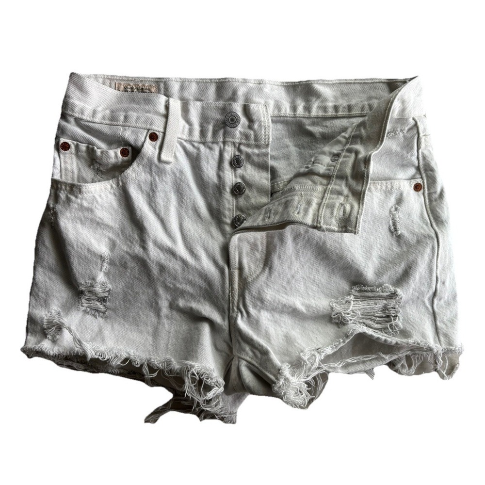 Levis Premium Womens Denim Shorts 28 Cut Off 501 Button Fly festival fray skinny
